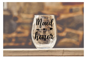 Wedding Party Wine Glasses - Maid of Honor